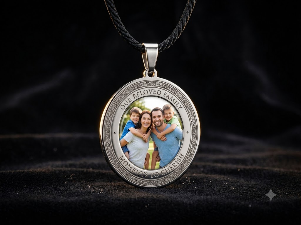 Medallón conmemorativo con fotografía UV y grabado láser en acero inox